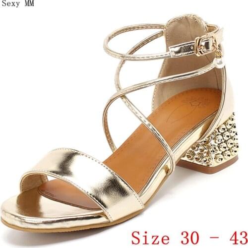 Women Med Heel Sandals Shoes Woman Med Heels Gladiator Sandals Pumps Small Plus Size 30 31 32 33 - 40 41 42 43