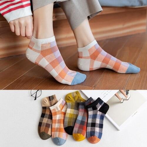 Women Socks Retro Plaid Cotton Cute Sock Female Casual 3D Multicolor Sox Harajuku Invisible Funny Girl Ankle Sock #F