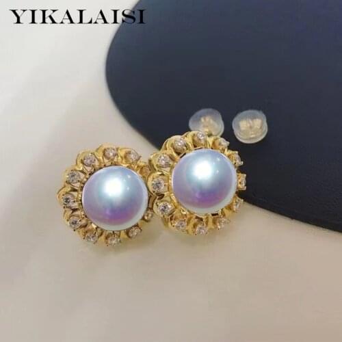 YIKALAISI 925 Sterling Silver Earrings Jewelry For Women 9-10mm Oblate Natural Freshwater Pearl Earrings 2021 New Wholesales