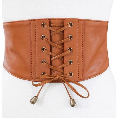 Lace Up Women Cummerbund Corset Vintage Criss-cross Waistband Accessories Black White Brown Wide Leather Belt VB0006