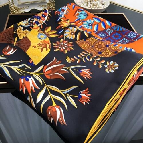 [Flower Butterfly Dance] Twill silk big square scarf shawl women very elegant Handmade gorgeous silk scarf