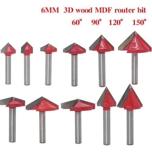1pc 60/90/120/150 Degree Wood Router Bits with 6mm shank Wood Trimmer 3D MDF Router Bit Milling Cutter Carving Wood Knife