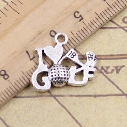 15pcs Charms I Love Golf 17x22mm Tibetan Pendants Crafts Making Findings Handmade Antique Jewelry DIY For Necklace