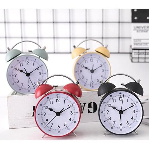 4 inch Alarm Clock Simple Nordic Metal Table Clocks Home Bedside Mute Needle Clock Students Morning Gets up Bell