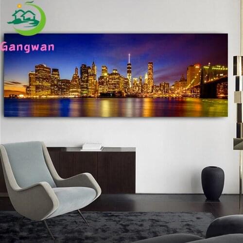 Full Square Round Drill Diamond Painting Embroidery New York city night bridge Scenery Cross Stitch Mosaic big size Decoration