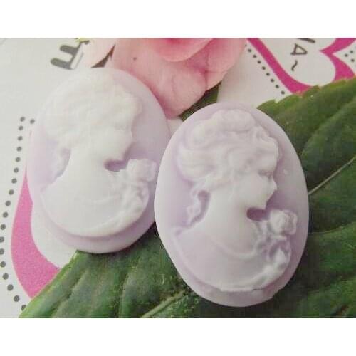 Free ship!!! 100pcs/lot Vintage light purple color resin Cameos Lady Portrait Cabochons Cameos 18*25mm