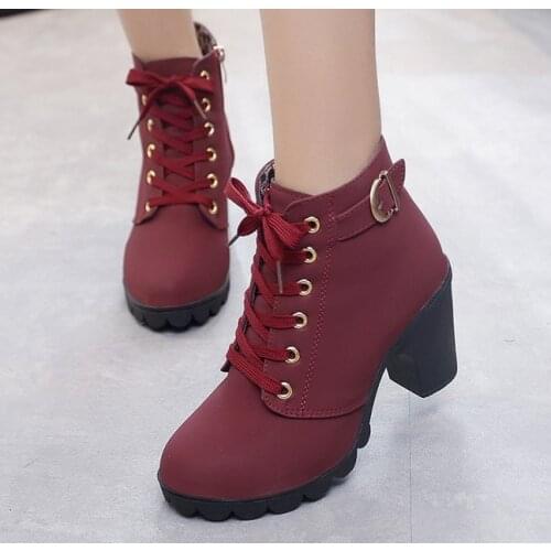 2020 Plus Size Ankle Boots Women Platform High Heels Womens Boots Buckle Shoes Thick Heel Short Boot Ladies
