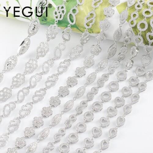YEGUI M1056,jewelry accessories,diy chains,rhodium plated,zircon,jewelry findings,hand made,copper metal,jewelry making,20cm/lot