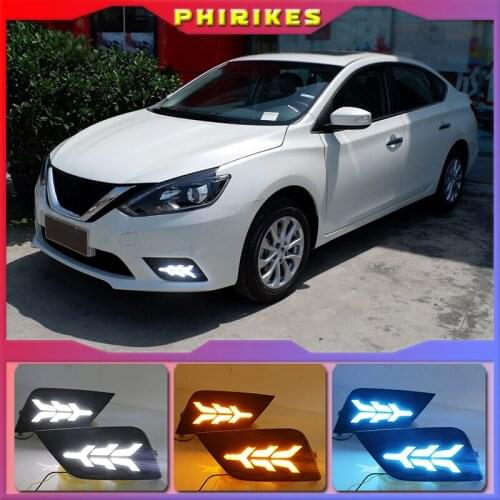 1Pair For Nissan Sentra Sylphy 2016-2018 Daylight LED DRL Daytime Running Lights with turn signal Fog Lamp