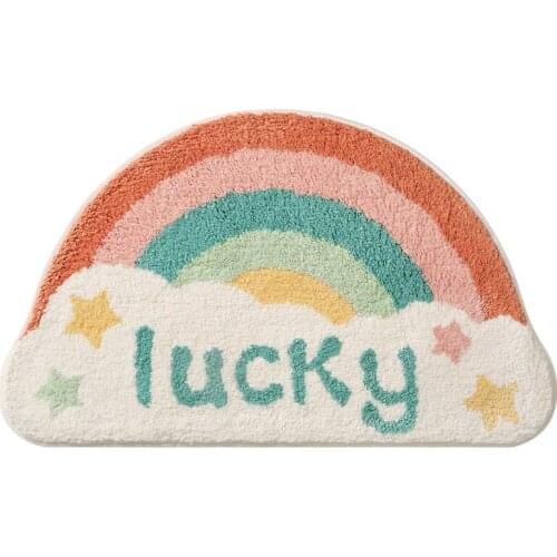 Home Rainbow Doormat Semicircle Floor Mat Bathroom Door Entrance Non-slip Mats Cartoon Color Rug Dustproof Carpet