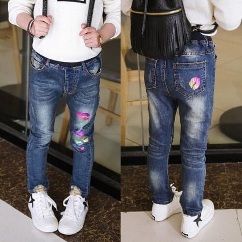 Jeans for Girls Denim Pants For Girls Lip print Kids Pants For Girls Autumn Spring Children Trousers Girls Child Clothes 2-14