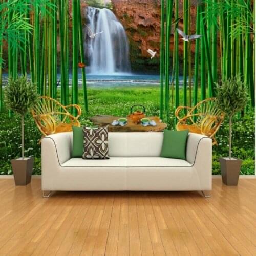 Photo wallpaper TV background living room bedroom 3D stereo large wallpaper mural bamboo waterfall custom wallpaper