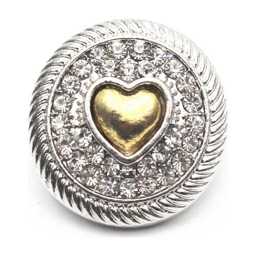 Hot Sale 6pcs/lot Rhinestone Love Heart Snap Buttons Metal Silver Jewelry Fit 18mm/20mm DIY Snap Bracelet Jewelry Making