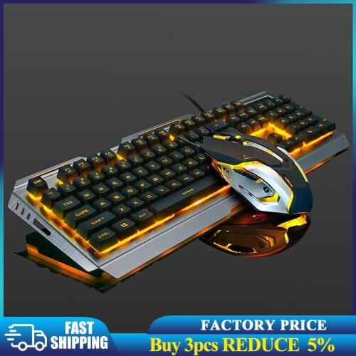 USB Wired Ergonomic Backlit Mechanical Feel Gaming Keyboard and Mouse Set Tungsten Gold Gamer Laptop Computer Gaming Set