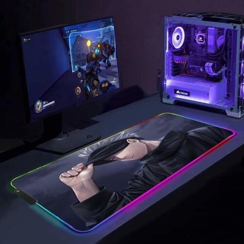 RGB Gaming Mouse Pad Jujutsu Kaisen Large Size Colorful Luminous Anti-slip Rubber Base Computer Keyboard Mouse Pad Anti-slip Ip