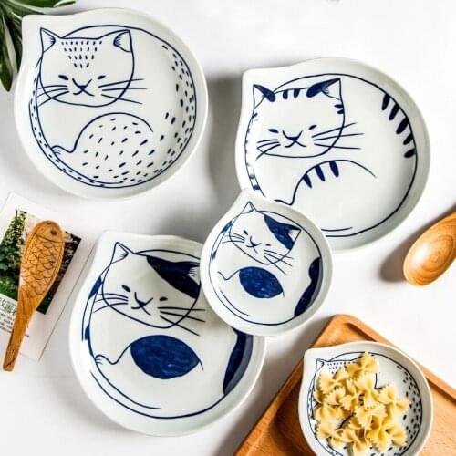 Cute kitten pattern ceramic dinner plate dish breakfast plates cold dish plate snack cake plate sauce dish home tableware