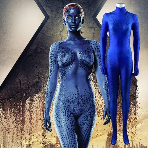 Adult Kids Mystique Cosplay Costume Lycra Spandex Zentai Halloween Costume SuperHero Bodysuit Jumpsuit