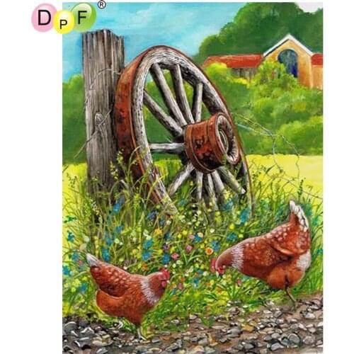 DPF Wheels and chicken 5D square home decor diamond embroidery diamond painting cross stitch needlework crafts diamond mosaic