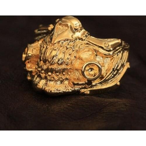 LINSION MAD MAX Immortan Joe Ring Gold Plated Brass Mens Biker Rock Punk Jewelry GP149 US Size 7~15