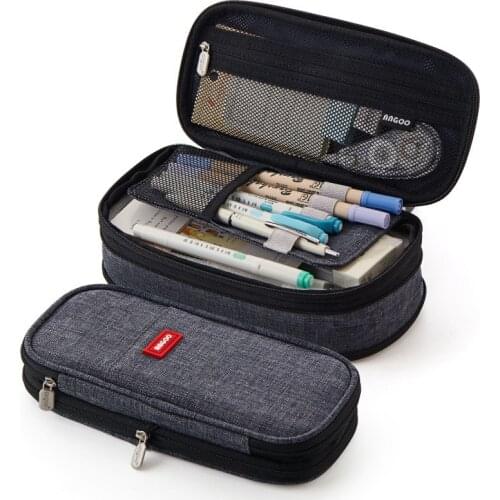 Kawaii Large Capacity Pencil Case Color Canvas Double Layer Pen Case School Supplies Pencil Bag School Stationery Organizer