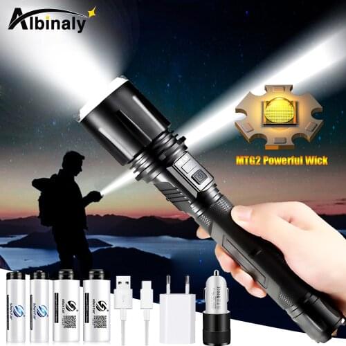 Powerful LED Flashlight MTG2 Tactical Torch Stepless Dimming Lantern USB Rechargeable Hunting Lamp Waterproof Zoom 18650 Light