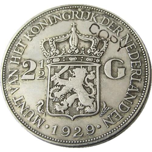 Netherlands 1929 2 1/2 Gulden Wilhelmina Silver Plated Copy Decorative Coin