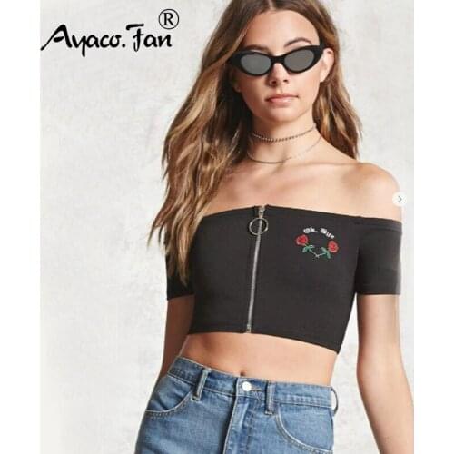 2019 New Sexy Women Summer Tops Mini Off-Shoulder Woman Girls Shirts Casual Ladies Camisole Embroidery Bralette Shirt Clubwear