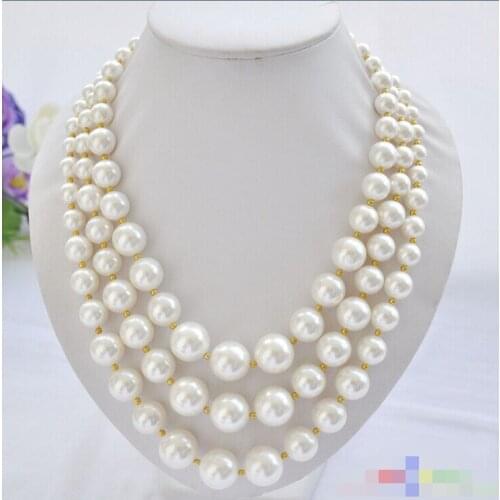 Charming 3row 20" 16mm white round SOUTH SEA SHELL PEARL TOWER NECKLACE