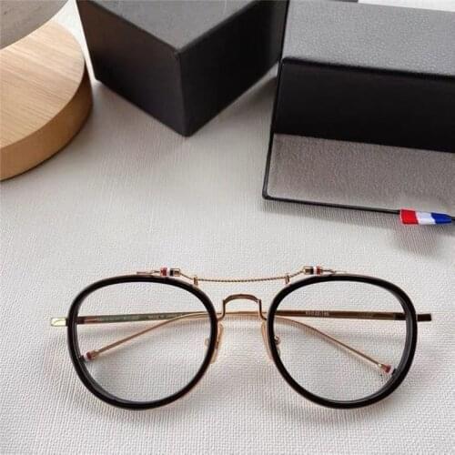 High Quality New York Thom Brand Alloy Acetate Eyeglasses Frame For Men Vintage Round Glasses Myopia Prescription Eyewear TBS815