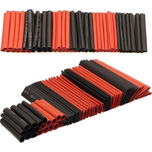 127pcs 2:1 Polyolefin Heat Shrink Tubing Tube Sleeving Wrap Wire Cable Assortment Kit Black Red