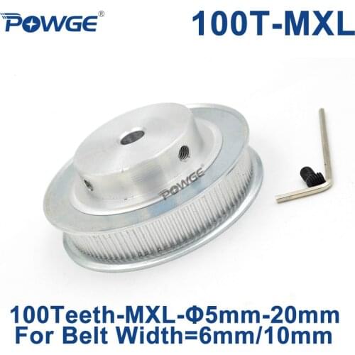 POWGE Inch Trapezoid 100 Teeth MXL Timing pulley Bore 8/10/12mm for width 6mm 10mm MXL Synchronous Belt Gear Wheel 100teeth 100T