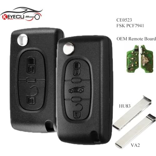 KEYECU OEM CE0523 Remote Board Flip Remote Key FSK 433MHz PCF7941 for PEUGEOT 207 307 308 407 ,for CITROEN C2 C3 C4 C5 C6