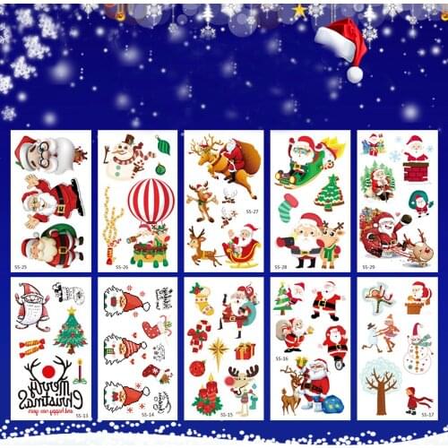 2021 New Christmas Tattoo Stickers Funny Face Arm Temporary Stickers Kids Cartoon Fake Tattoo Waterproof