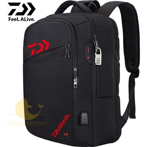 Daiwa Mens New USB Charging Outdoor Backpack Male Business Casual 15.6-inch Computer Backpack Sport College Student Schoolbag