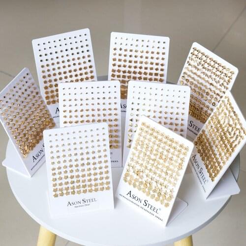 60 Pairs Gold Color Star Cherry Dragonfly Shape Stud Earrings 316L Stainless Steel Fashion Jewelry Wholesale Accessories