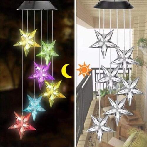 LED Solar Wind Chime Crystal Pendant Light Moon Wind Chime Light Color Changing Waterproof Hanging Solar Light For Home Garden