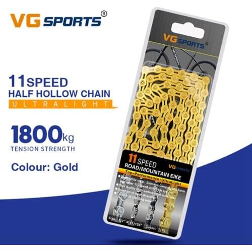 Vg Sports Ultralight 11 Speed Bicycle Chain Bike Chain 116L Mountain Mtb Road Bike Chains--11S Half Hollow Gold