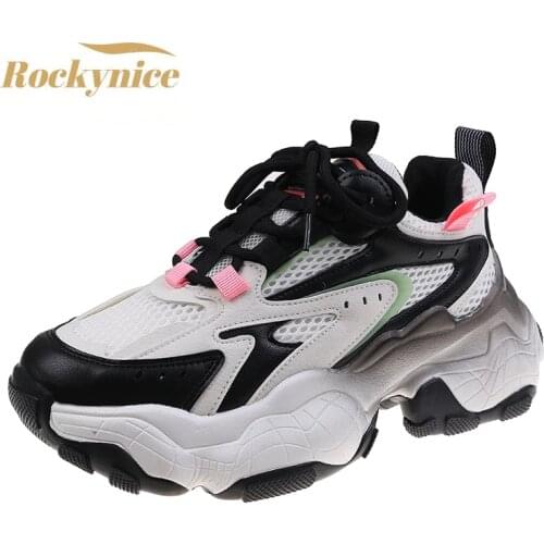 New 2021 Platform Women Sneakers Autumn Sports Thick Sole Casual Shoes Breathable Mesh Walking Chunky Shoes Woman Zapatos Mujer