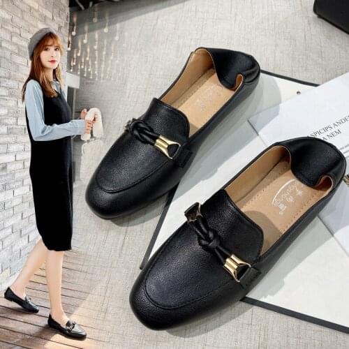 Women Peas boat shoes 2020 metal bow/buckle espadrilles autumn lazy slip on moccasins brand work flats loafers all-match oxfords