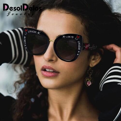 Oversized Cat Eye Sunglasses women luxury brand 2019 cateye eye glasses love shape stylish graffiti lunette de soleil femme