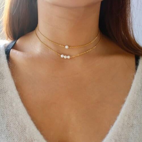 2018 Fashion Jewelry Gold Chain Tiny Freshwater Single or Multiple Pearl Chokers Necklaces For Women Collar Statement Necklace