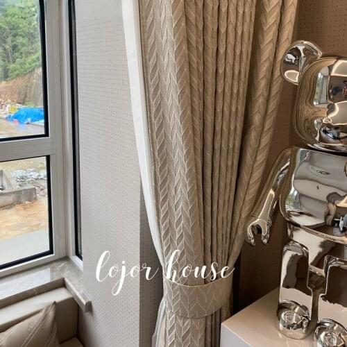 2021 New Beige Simple Lines Popular Light Luxury Curtains Living Room Bedroom Cotton and Linen Curtains Can Be Customized