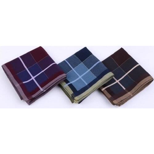 3PCS Set Handkerchief Cotton Men Square Hand Towel 43 X 43cm Sweat Handkerchiefs Mens Lattice Pattern Vintage Pocket Hanky