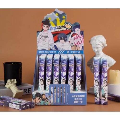 36 Pcs/box Anime Scissor Seven Pen Toy Cartoon Killer Seven Gel Pen Blind Mystery Box Study Stationery Toys Gift 0.5mm