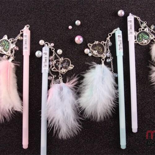 36 pcs/lot Cute Wishing Meteor Feather Pendant Gel Pen black ink Neutral Pen School Office writing Supply Promotional Gift
