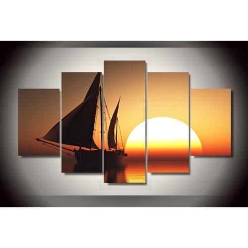 5 Panels Romantic Sea Sunset Canvas Painting Landscape Wall Picture Prints Modern Spray Painting Unframed