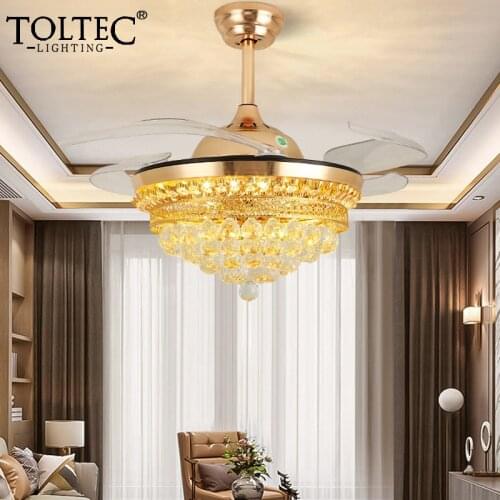52 Inch Invisible Crystal Chandelier Ceiling Fan With Lights With Remote Control Modern Led Roof Lighting Ceiling Fans For Home