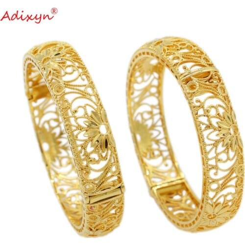Adixyn 2pcs/lots Dubai Gold Bangles for Women Copper Jewelry Ethiopian Bracelets African Arab Nigeria Gifts N10269