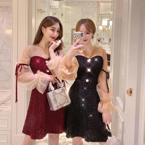 Bella Philosophy 2020 Women Korean Patchwork A Line Dress Lady Elegant Robe Fashion Female Clothing High Waist Party Dress