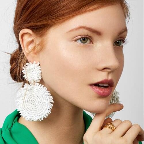 Bohemian new handmade rice bead earrings fashion creative fashion street shot round earrings girl earrings jewelry gifts